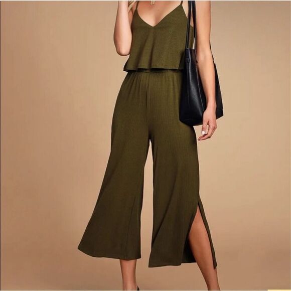 Lulus Olive Green Ribbed Jumpsuit - Women’s L - Picture 1 of 5